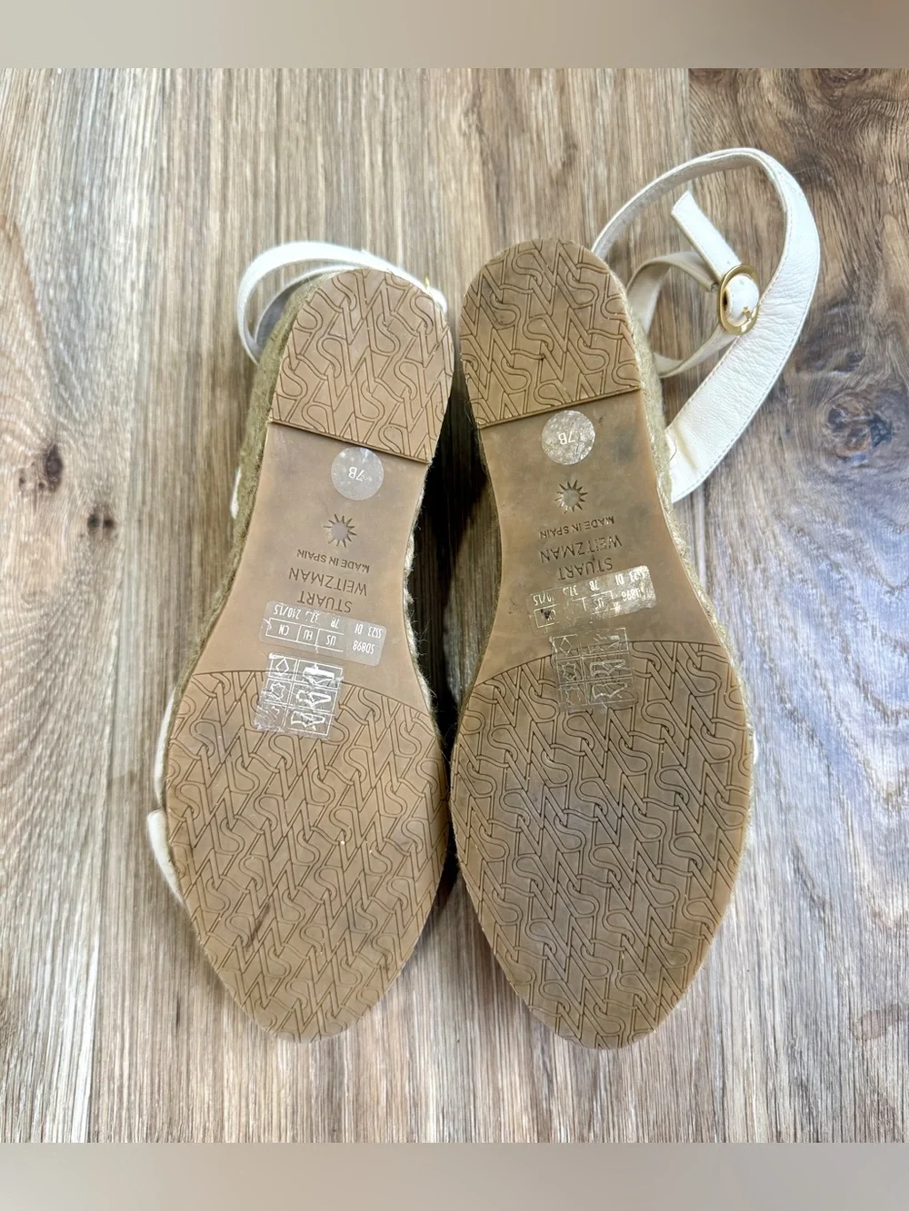 Stuart Weitzman Knotted Leather Espadrille Wedge Sandals White Size 7B